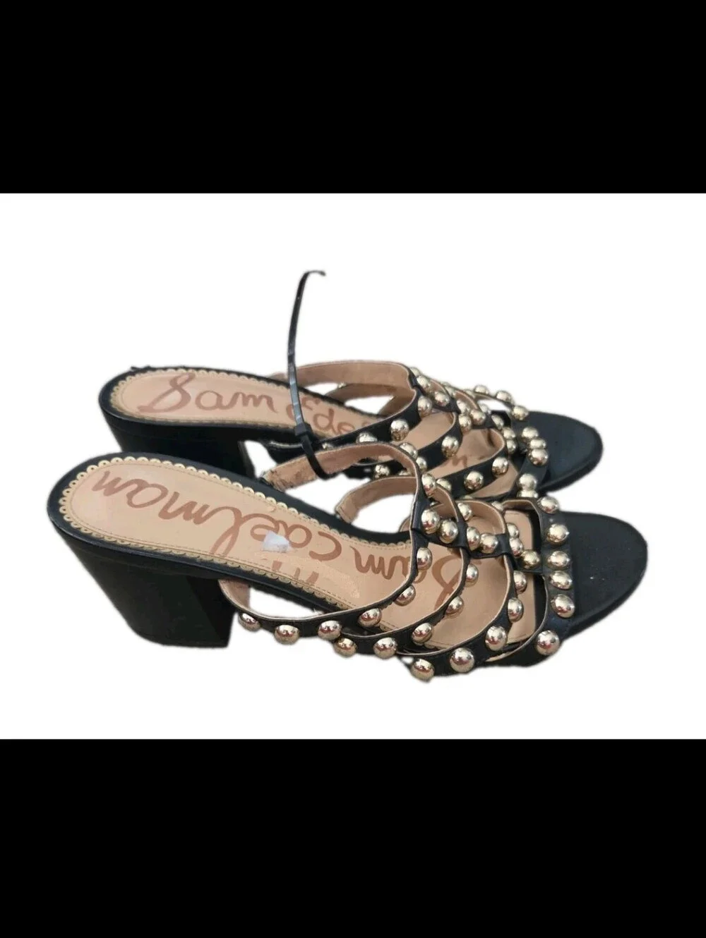 Sam Edelman Womens Black And Gold Embellished Suri Block Heel Sandals 8